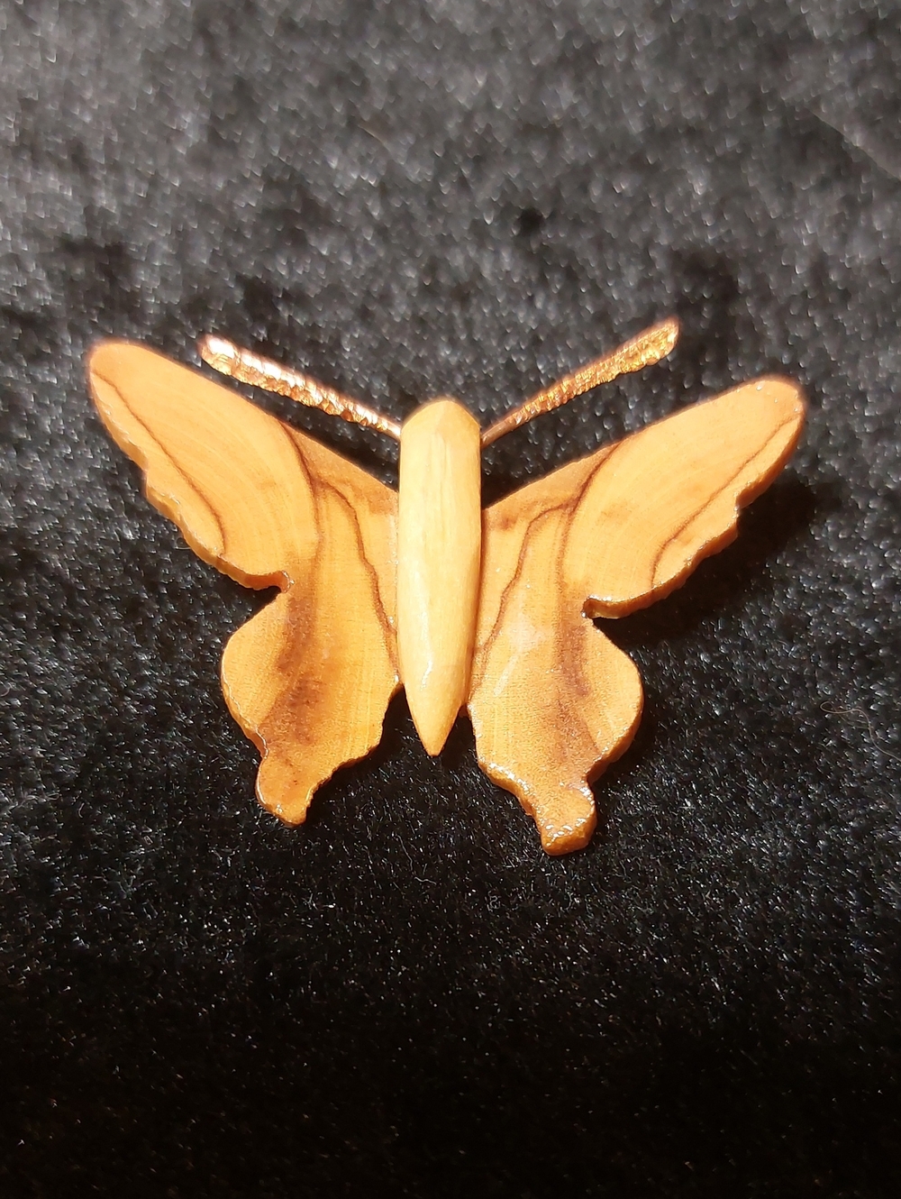 Vintage Signed Made in Israel Olive Wood Butterfly Brooch